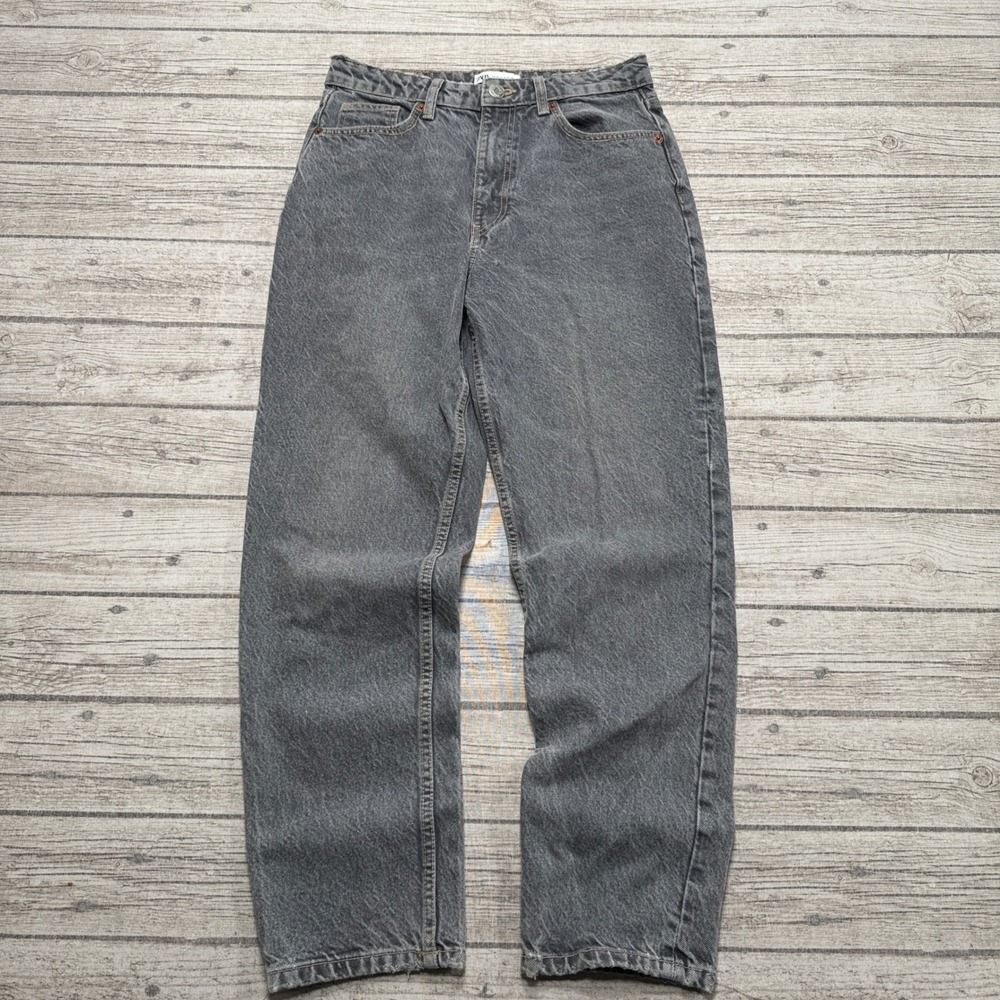 Zara Jeans Women's 8 Gray Denim High Rise Relaxed Fit Straight Leg Streetwear